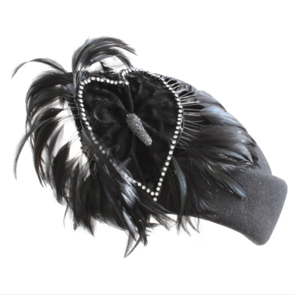 Jack McConnell Hat Wool & Feather Clochette Vintage Fascinator Designer HTF Rare